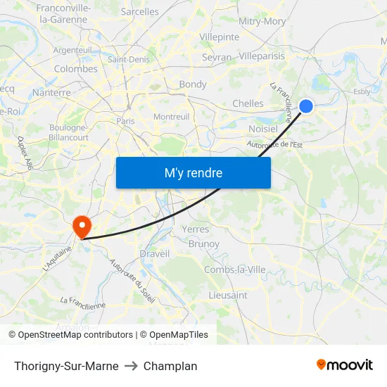 Thorigny-Sur-Marne to Champlan map