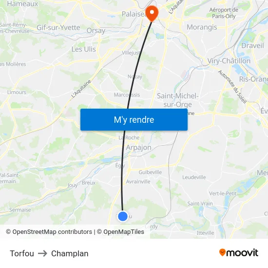 Torfou to Champlan map