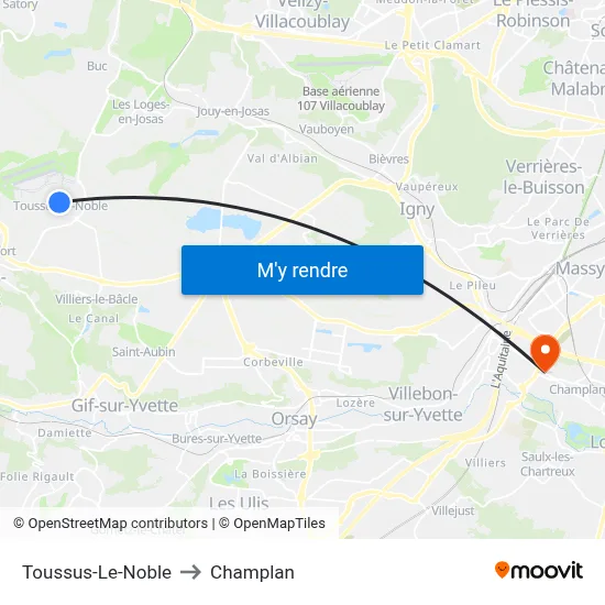 Toussus-Le-Noble to Champlan map