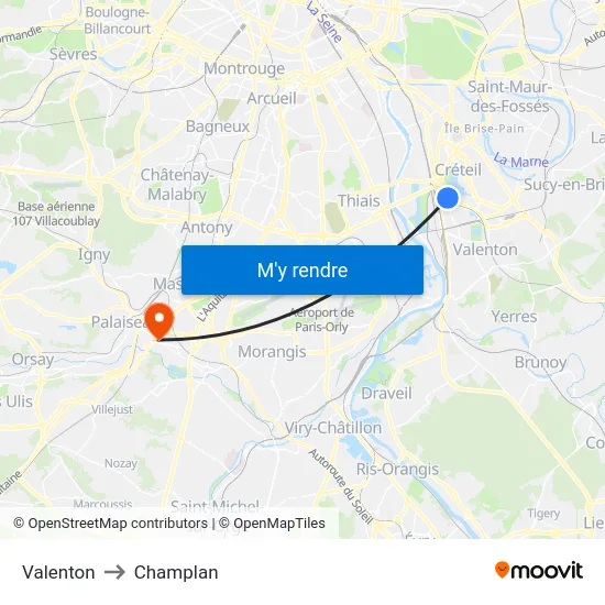 Valenton to Champlan map