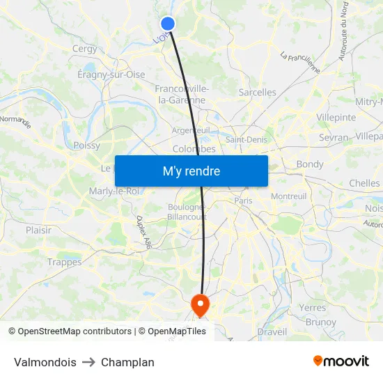 Valmondois to Champlan map