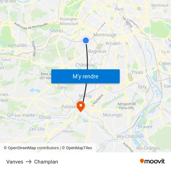 Vanves to Champlan map