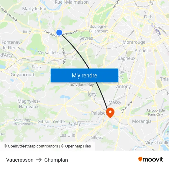 Vaucresson to Champlan map