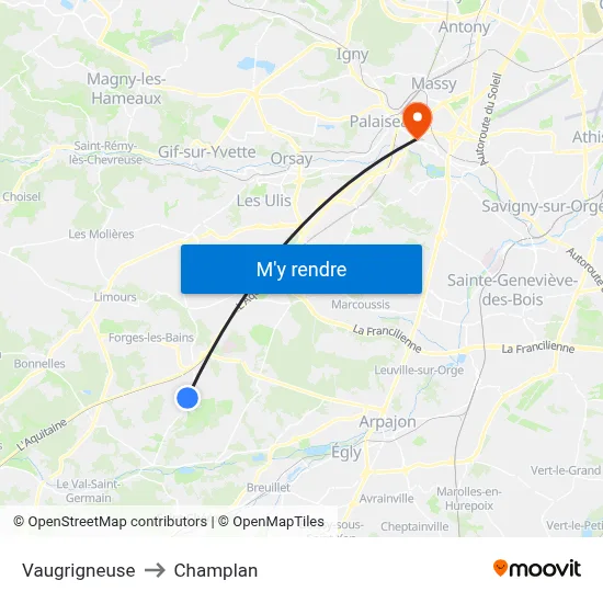 Vaugrigneuse to Champlan map