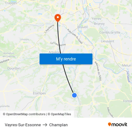 Vayres-Sur-Essonne to Champlan map