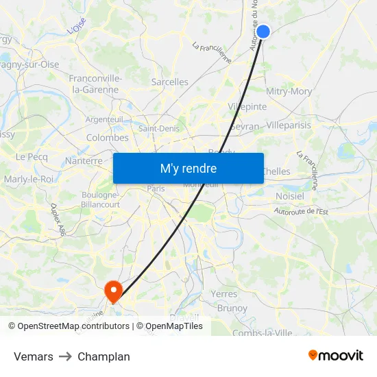 Vemars to Champlan map