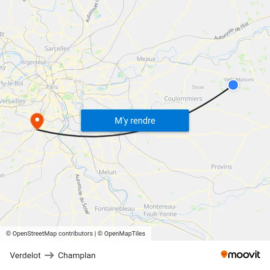 Verdelot to Champlan map