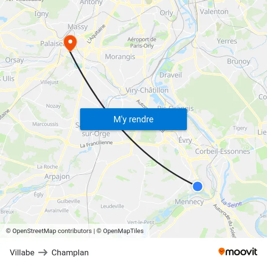 Villabe to Champlan map