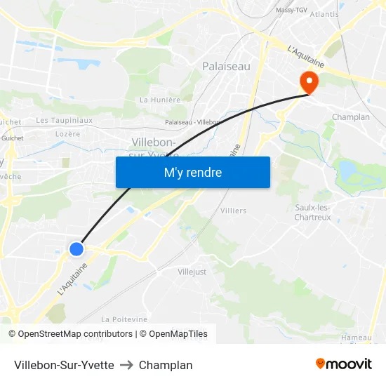Villebon-Sur-Yvette to Champlan map