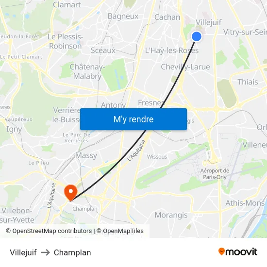 Villejuif to Champlan map