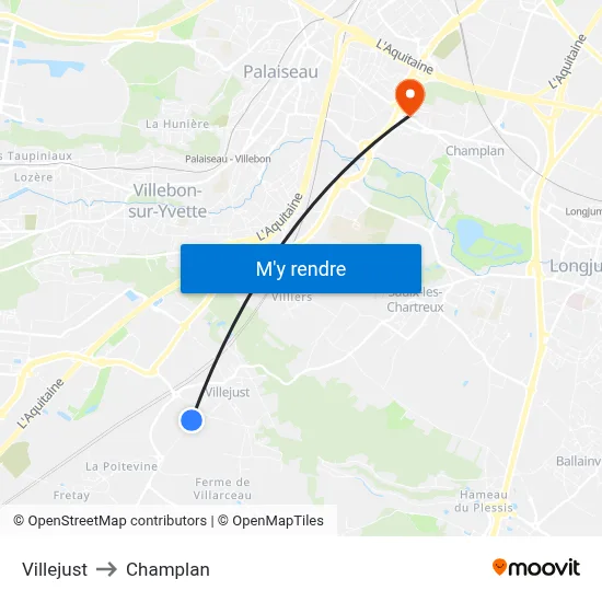 Villejust to Champlan map