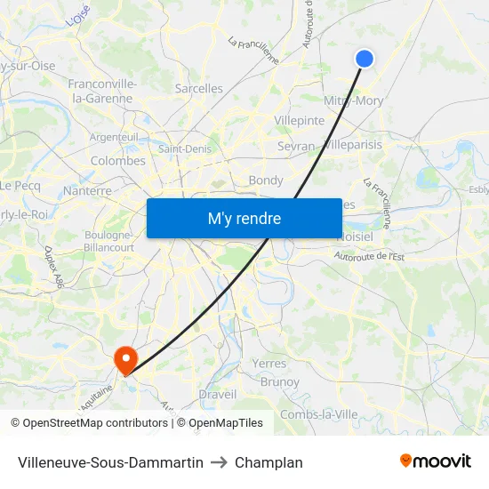 Villeneuve-Sous-Dammartin to Champlan map