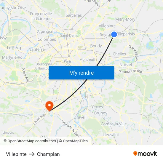 Villepinte to Champlan map