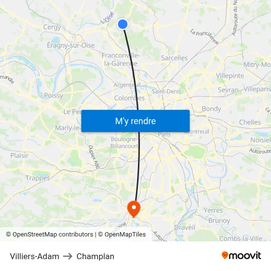 Villiers-Adam to Champlan map