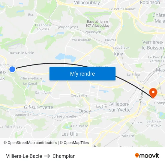 Villiers-Le-Bacle to Champlan map