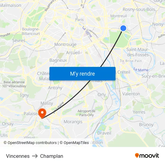 Vincennes to Champlan map