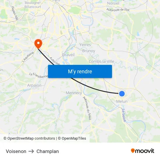Voisenon to Champlan map