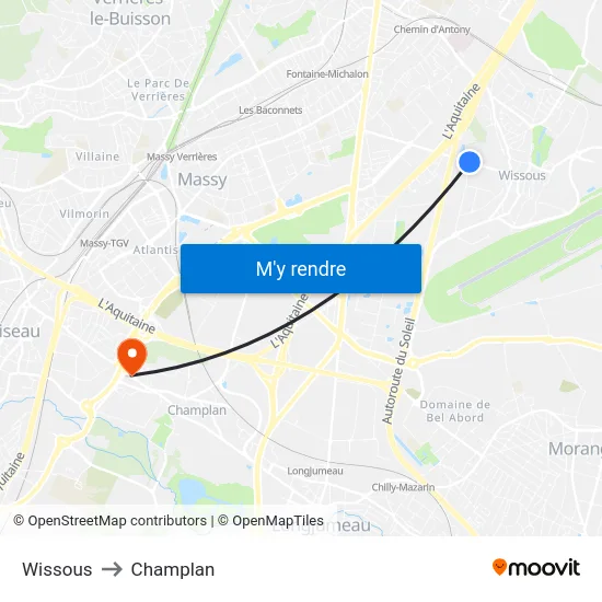 Wissous to Champlan map