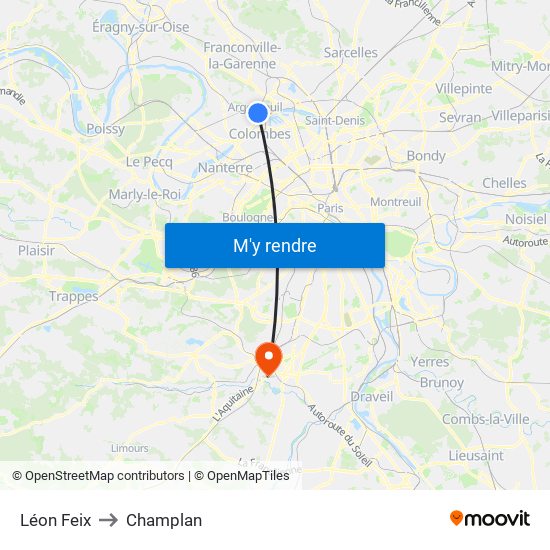 Léon Feix to Champlan map