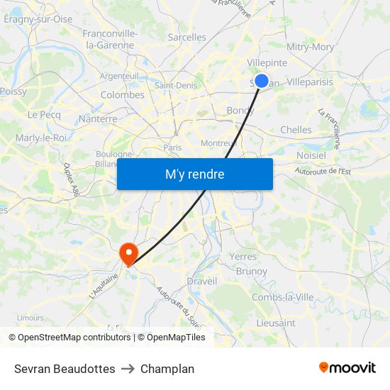 Sevran Beaudottes to Champlan map