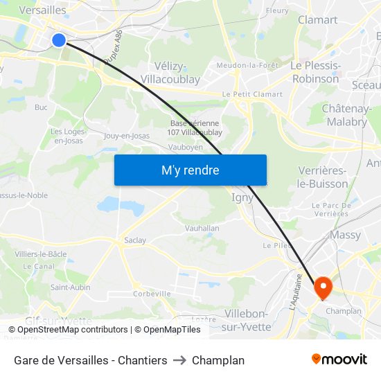 Gare de Versailles - Chantiers to Champlan map