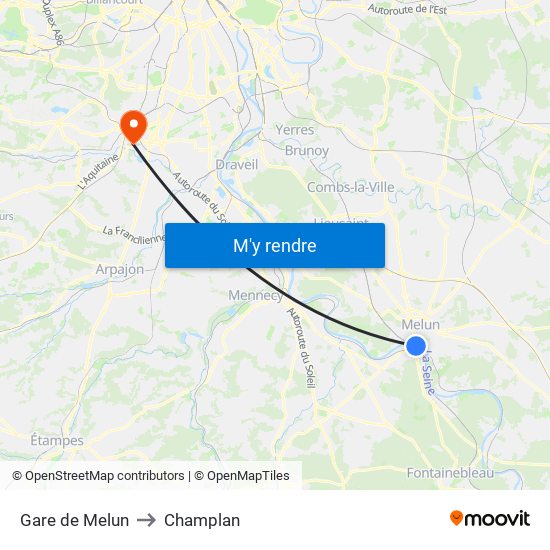 Gare de Melun to Champlan map