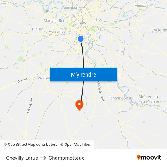 Chevilly-Larue to Champmotteux map