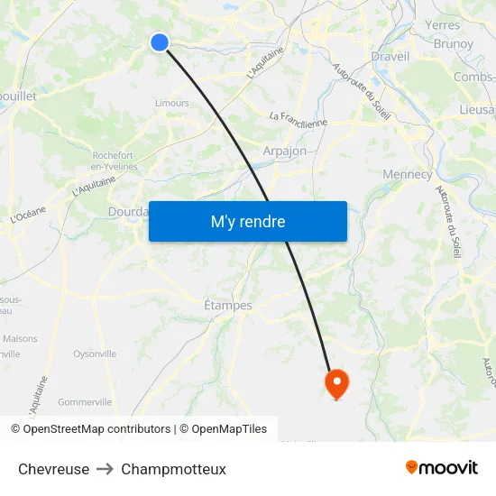Chevreuse to Champmotteux map