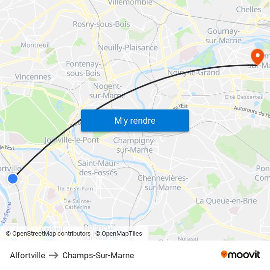 Alfortville to Champs-Sur-Marne map