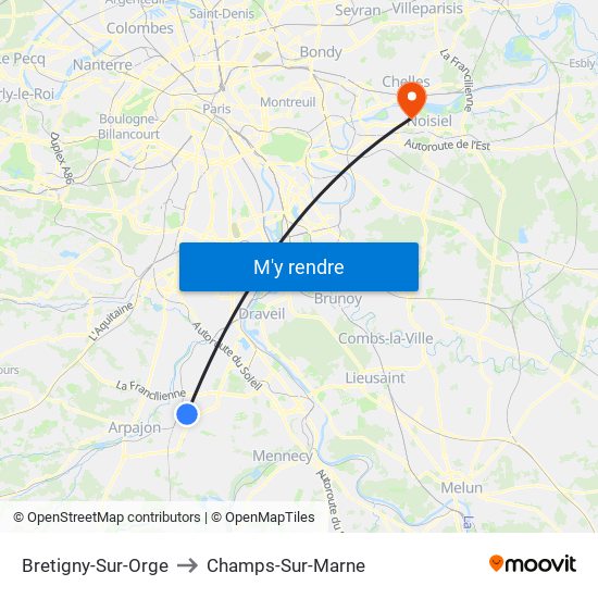 Bretigny-Sur-Orge to Champs-Sur-Marne map