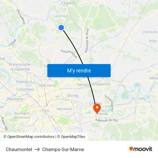Chaumontel to Champs-Sur-Marne map