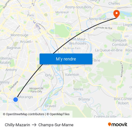 Chilly-Mazarin to Champs-Sur-Marne map