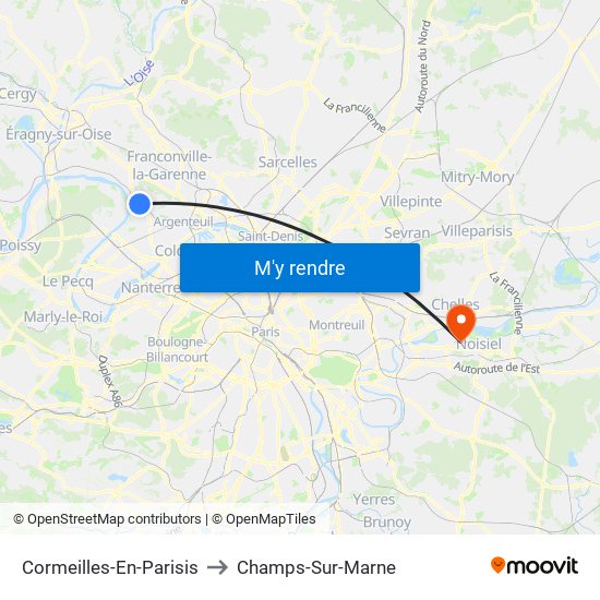 Cormeilles-En-Parisis to Champs-Sur-Marne map