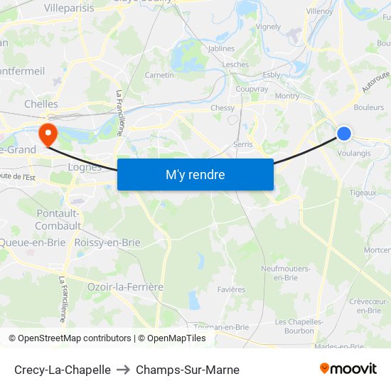 Crecy-La-Chapelle to Champs-Sur-Marne map