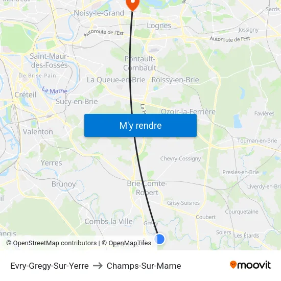 Evry-Gregy-Sur-Yerre to Champs-Sur-Marne map