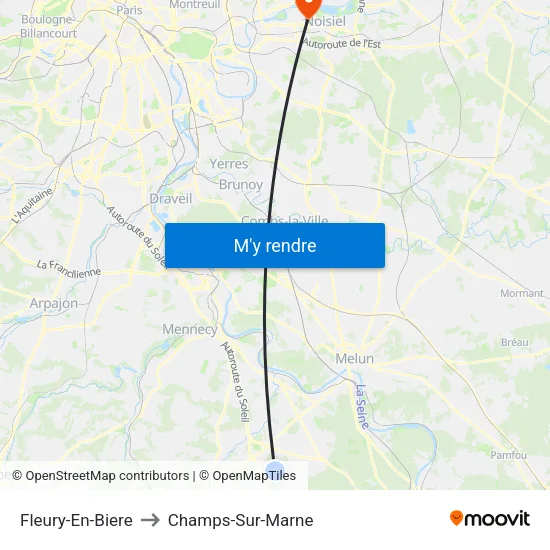 Fleury-En-Biere to Champs-Sur-Marne map