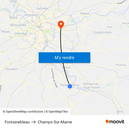 Fontainebleau to Champs-Sur-Marne map