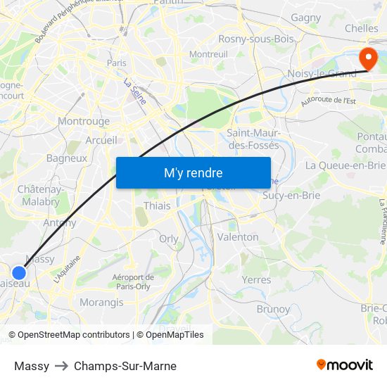 Massy to Champs-Sur-Marne map