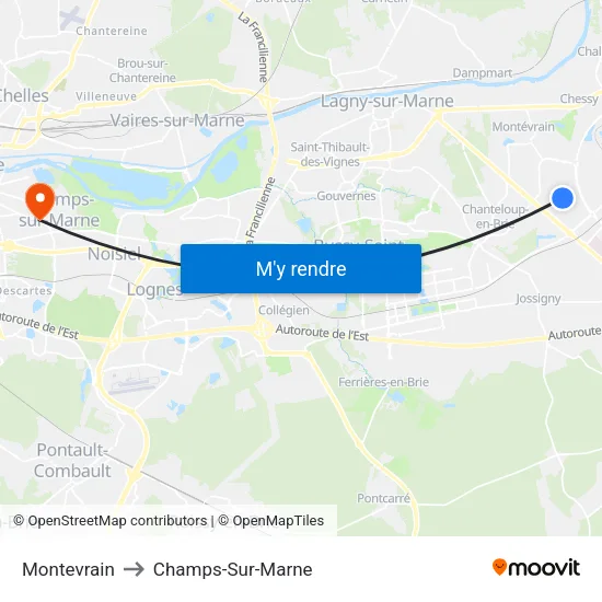 Montevrain to Champs-Sur-Marne map