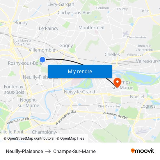 Neuilly-Plaisance to Champs-Sur-Marne map