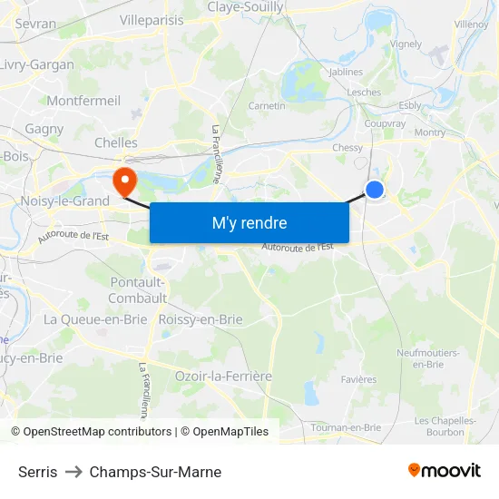 Serris to Champs-Sur-Marne map