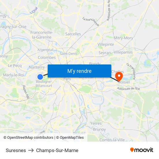 Suresnes to Champs-Sur-Marne map