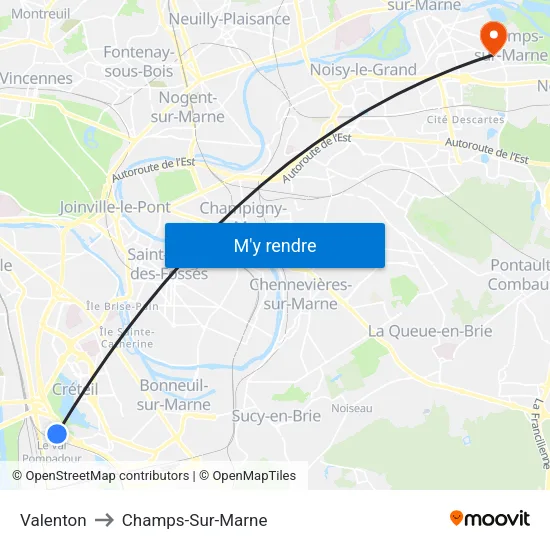 Valenton to Champs-Sur-Marne map