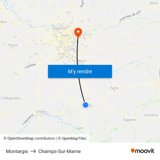 Montargis to Champs-Sur-Marne map