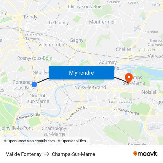 Val de Fontenay to Champs-Sur-Marne map