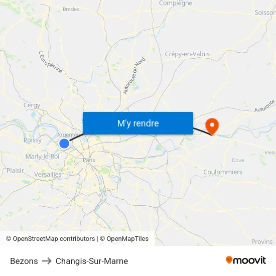 Bezons to Changis-Sur-Marne map