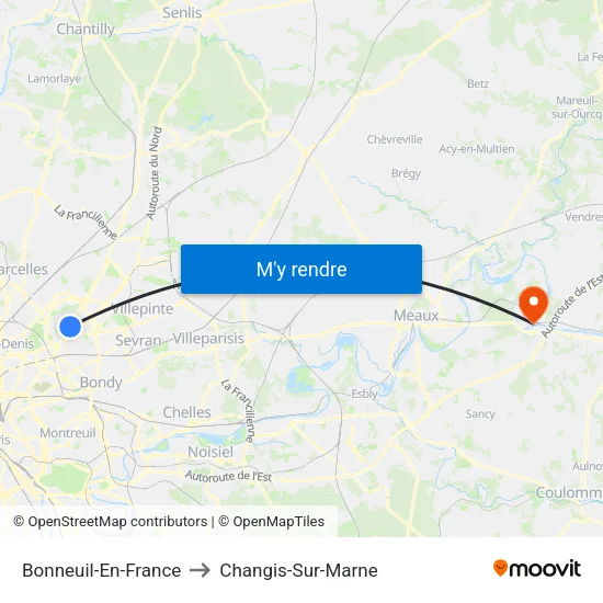 Bonneuil-En-France to Changis-Sur-Marne map