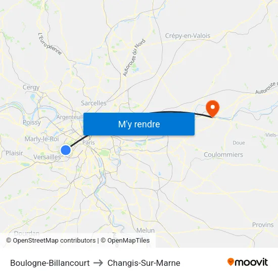 Boulogne-Billancourt to Changis-Sur-Marne map