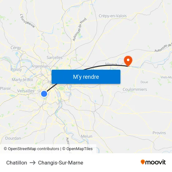 Chatillon to Changis-Sur-Marne map