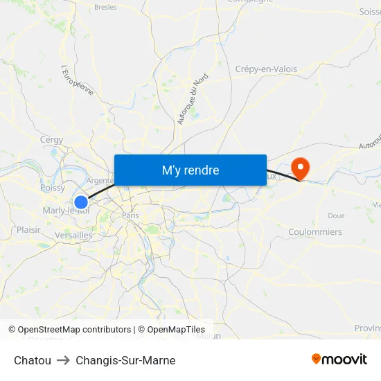 Chatou to Changis-Sur-Marne map